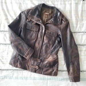 DANIER vintage authentic leather fitted distressed jacket high neckline